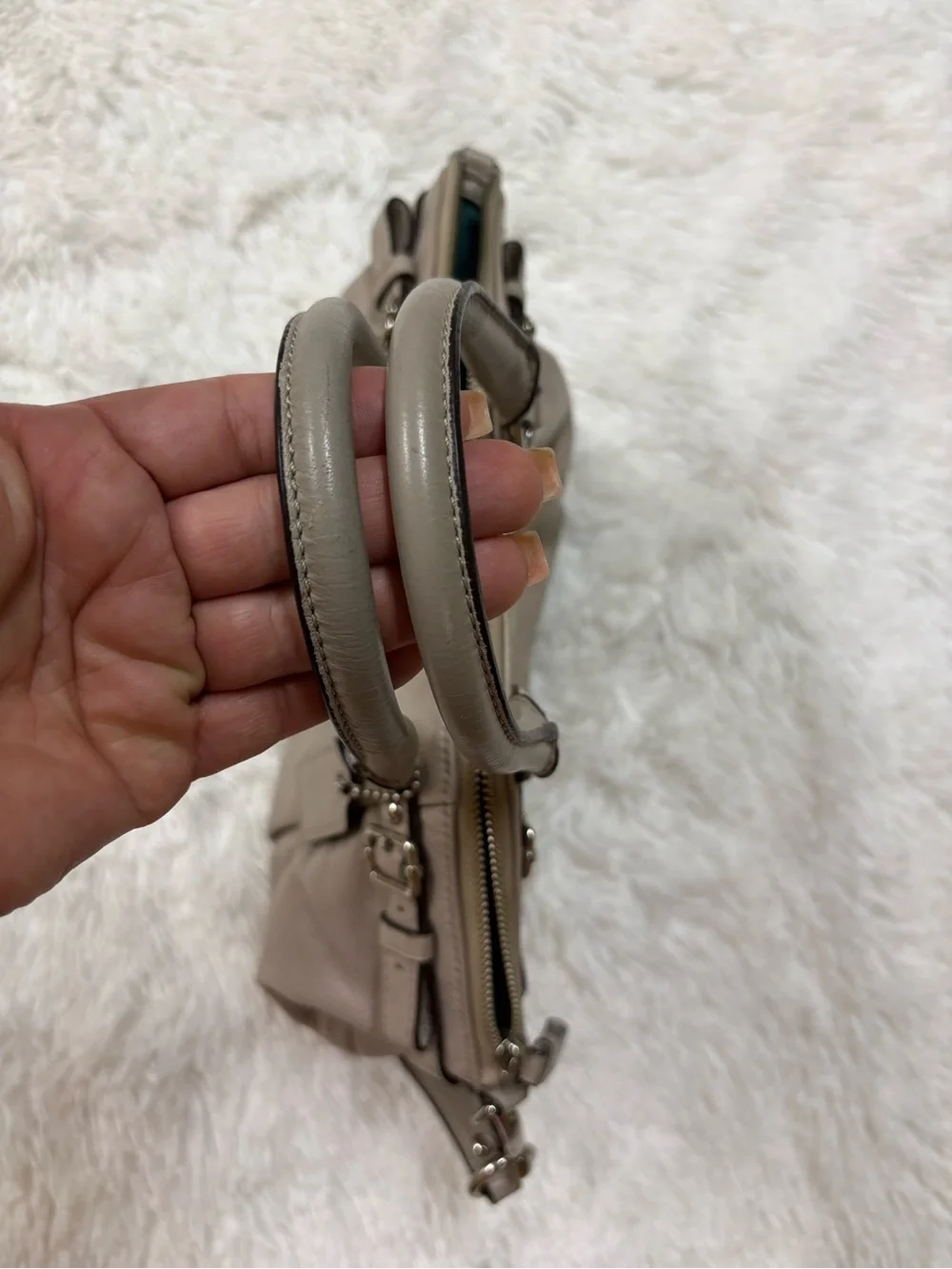 Coach Leather Satchel in Light Taupe with Gold Hardware